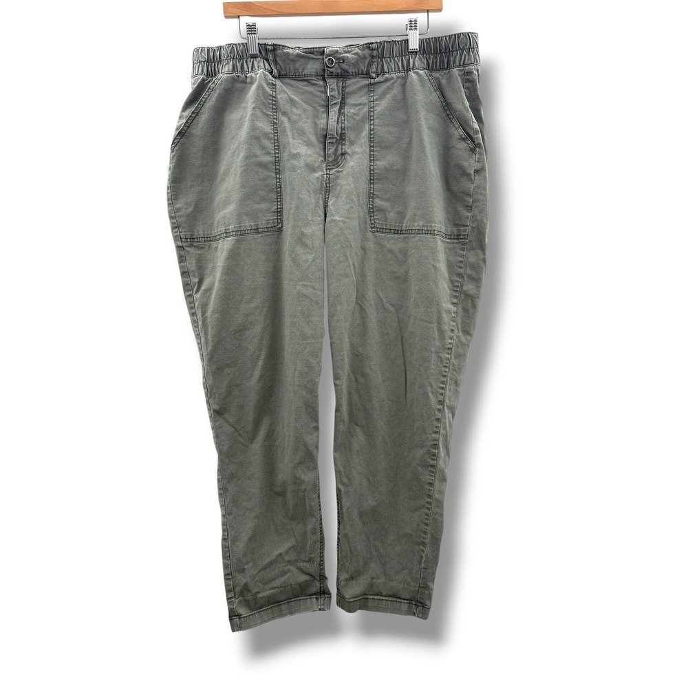 Ava & Viv Utility Ankle Pants Womens 18W Olive‎ Green High Rise Elastic Waist